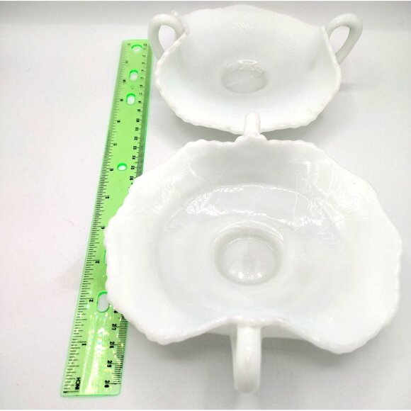 Candy Tray Hobnail Milk Glass Ruffle Trim Custard Dish Dove Detail Vintage Pair - Picture 3 of 13